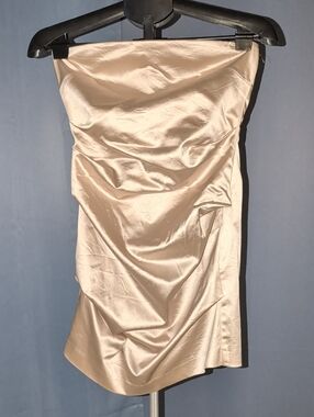 bec + bridge Strapless Satin Dress in Champagne Beige